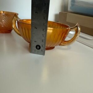 Vintage/antique carnival or depression glass bowls, cups and vase- 9 pieces